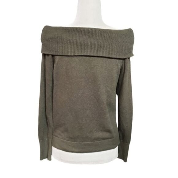 DKNY Womens Knitted Top Size Small Olive Green Long Sleeve Off-Shoulder Sweater - Picture 4 of 8